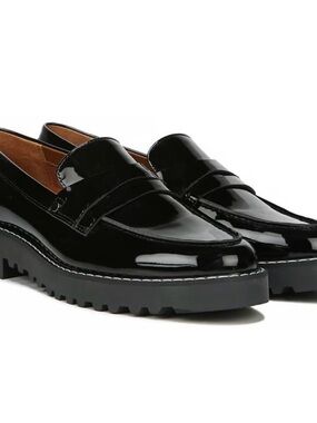 Franco Sarto Black Patent Leather Lug Sole Penny Loafers